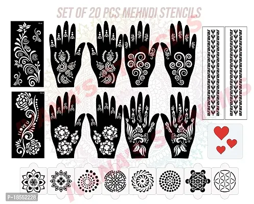 Ivana's Set of 20 Pcs Combo Pack, Reusable Mehandi Ke Designfor Both Hands, Easy to Use, Best for Girls, Women, Kids  Teen| New Mehandi Stencils Design Stickers, D-2308