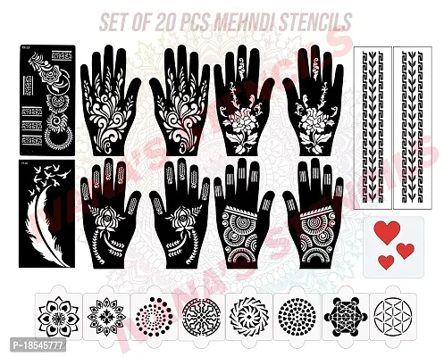Ivana's Set of 20 Pcs Combo Pack, Reusable Mehandi Ke Chhape Latest Mehandi Design Stencils for Girls, Women, Kids  Teen, D-2379-thumb0