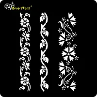 Kachi Pencil Floral Border Design Set of 3 Stencils for Art, Craft and Painting, Size 6x6 inch Reusable Stencil for Painting, Fabric, Glass, Wall Painting, and Craft Painting-thumb1