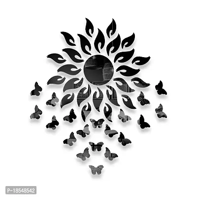 Spectro Sun with 20 Butterfly (Sun Size 45 cm x 45 cm), Mirror Stickers for Wall, 3D Acrylic Mirror Wall Stickers for Home  Office, Bedroom, Living Room, Wall, Ceiling. Color : Black