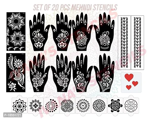 Ivana's Set of 20 Pcs Combo Pack, Reusable Mehandi Design Sticker Stencils for Both Hand | Mehandi Stickers Set | Quick and Easy to Use, for Girls, Women, Kids  Teen, D-2245