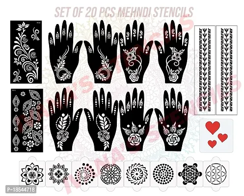 Ivana's Set of 20 Pcs Combo Pack, Reusable Mehandi Tatoofor Both Hands, Easy To Use, Best For Girls, Women, Kids  Teen| New Mehandi Stencils Design Stickers, D-2305