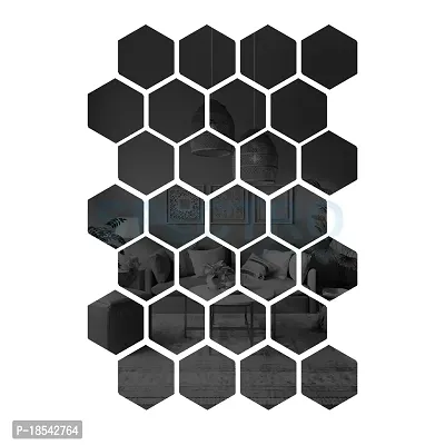 Spectro 28 Hexagon  10 Butterflies (Each Hexagon Size 10.5 cm x 12.1 cm), Mirror Stickers for Wall, 3D Acrylic Mirror Wall Decor Sticker, Wall Stickers for Hall Room Color : Black-thumb0