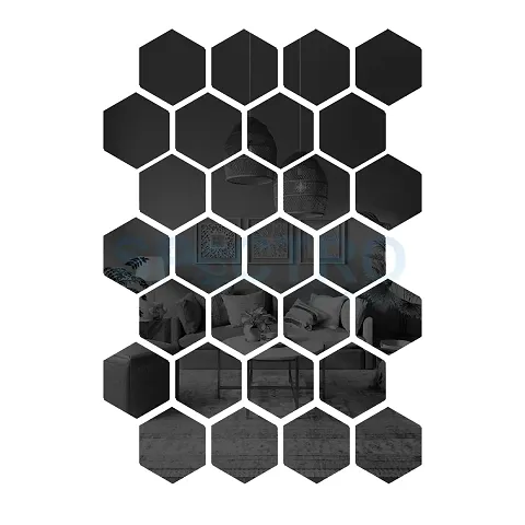 Spectro 28 Hexagon & 10 Butterflies (Each Hexagon Size 10.5 cm x 12.1 cm), Mirror Stickers for Wall, 3D Acrylic Mirror Wall Decor Sticker, Wall Stickers for Hall Room