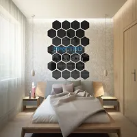 Spectro 28 Hexagon  10 Butterflies (Each Hexagon Size 10.5 cm x 12.1 cm), Mirror Stickers for Wall, 3D Acrylic Mirror Wall Decor Sticker, Wall Stickers for Hall Room Color : Black-thumb2