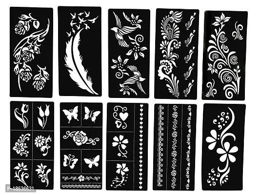 Ivana's Heena Mehandi Tatto Stencil Set for | Hand | Body | Fingure | Face | Heena Art Temporary Tatto for Kids, Girls  Women, Design - DB-2, Black, M