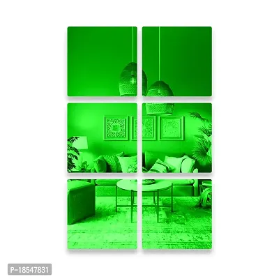 Spectro 6 Curve Square (6 inch Each Piece), 3D Acrylic Mirror Wall Stickers for Home  Office, Bedroom, Living Room, Wall, Ceiling, Color : Green