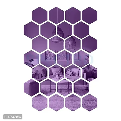 Spectro 28 Hexagon  10 Butterflies (Each Hexagon Size 10.5 cm x 12.1 cm), Mirror Stickers for Wall, 3D Acrylic Mirror Wall Decor Sticker, Wall Stickers for Hall Room Color : Purple