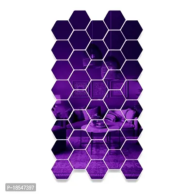 Spectro 40 Hexagon Mirror Wall Stickers, Mirror Stickers for Wall with 10 Butterflies Color : Purple