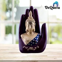 DEQUERA? gt; Handcrafted Palm Buddha Polyresin Showpiece for Home Decor, Diwali Gifts, Office, Study Table ((Maroon)-thumb1