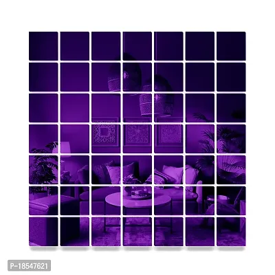 Spectro Big Square 50 (Each Piece Size 10 cm), Mirror Stickers for Wall, 3D Acrylic Mirror Wall Stickers for Home  Office, Bedroom, Living Room, Wall, Ceiling, Color : Purple