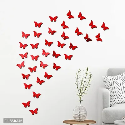 Spectro 40 Cut Butterfly Golden, Mirror Stickers for Wall, Wall Mirror Stickers, Wall Stickers for Hall Room, Bed Room, Kitchen.