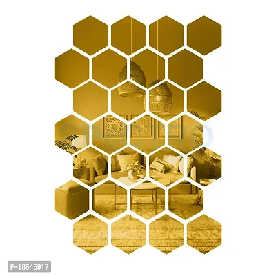 Spectro 28 Hexagon  10 Butterflies (Each Hexagon Size 10.5 cm x 12.1 cm), Mirror Stickers for Wall, 3D Acrylic Mirror Wall Decor Sticker, Wall Stickers for Hall Room Color : Golden