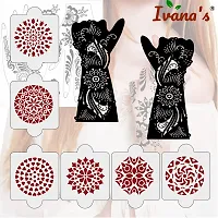 Ivana's Pack of 8 Pcs (2 Pcs Heena Stencil Tatto + 6 Pcs Laser Cut PVC Reusable Heena Stencils), Heena Mehandi Sticker, Mehandi Stickers for Full Hand for Women, Girls and Kids, Easy to Apply, IVH-99-thumb4