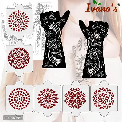 Ivana's Pack of 8 Pcs (2 Pcs Heena Stencil Tatto + 6 Pcs Laser Cut PVC Reusable Heena Stencils), Heena Mehandi Sticker, Mehandi Stickers for Full Hand for Women, Girls and Kids, Easy to Apply, IVH-99-thumb5