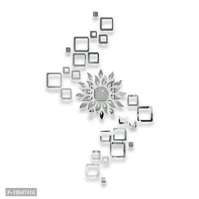 Spectro Acrylic Sun with 24 Square 3D Mirror Wall Stickers (Sun Size 45 cm x 45 cm) Color : Silver