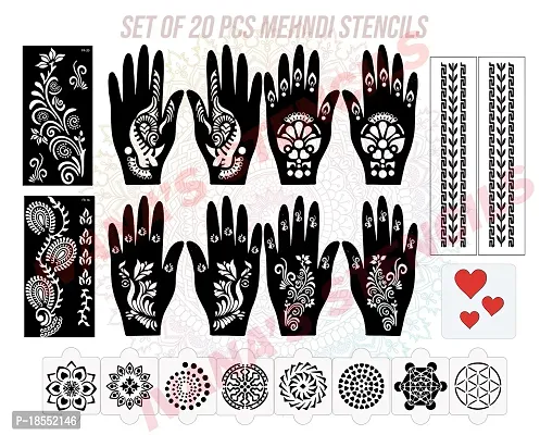 Ivana's Set of 20 Pcs Combo Pack, Reusable Mehendi Design Stencilsfor Both Hands, Easy to Use, Best for Girls, Women, Kids  Teen| New Mehandi Stencils Design Stickers, D-2306
