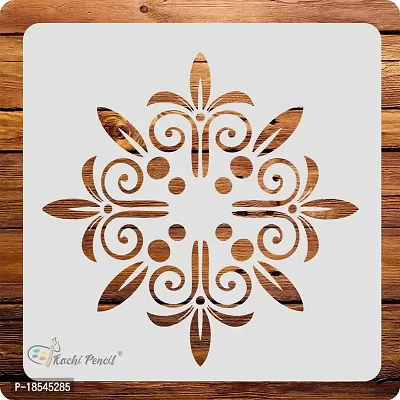 Kachi Pencil Mandala Art Rangoli Craft Stencil for Art and Painting, Size 6x6 inch Reusable Stencil for Painting, Fabric, Glass, Wall Painting, and Craft Painting