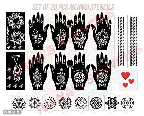 Ivana's Set of 20 Pcs Combo Pack, Reusable Mehandi Design Sticker Stencils for Both Hand | Stencil Henna | Quick and Easy to Use, for Girls, Women, Kids  Teen, D-2250-thumb0