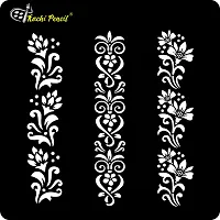 Kachi Pencil Floral Border New Design Set of 3 Craft Stencil for Art and Painting, Size 6x6 inch Reusable Stencil for Painting, Fabric, Glass, Wall Painting, and Craft Painting-thumb1