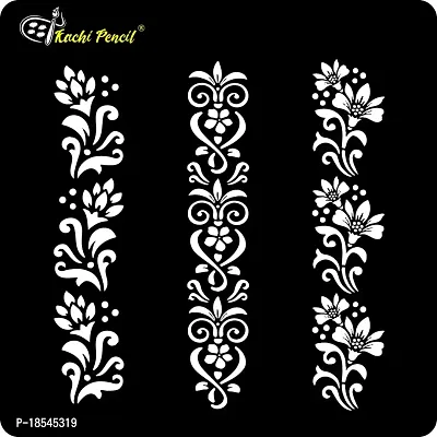 Kachi Pencil Floral Border New Design Set of 3 Craft Stencil for Art and Painting, Size 6x6 inch Reusable Stencil for Painting, Fabric, Glass, Wall Painting, and Craft Painting-thumb2