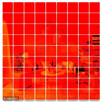 Spectro Big Square 40 (Each Piece Size 10 cm), Mirror Stickers for Wall, 3D Acrylic Mirror Wall Stickers for Home  Office, Bedroom, Living Room, Wall, Ceiling, Color : Orange