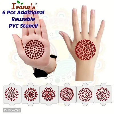 Ivana's Pack of 8 Pcs (2 Pcs Heena Stencil Tatto + 6 Pcs Laser Cut PVC Reusable Heena Stencils), Heena Mehandi Sticker, Mehandi Stickers for Full Hand for Women, Girls and Kids, Easy to Apply, IVH-99-thumb2