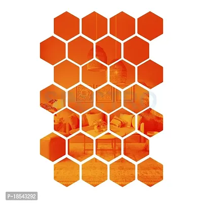 Spectro 28 Hexagon  10 Butterflies (Each Hexagon Size 10.5 cm x 12.1 cm), Mirror Stickers for Wall, 3D Acrylic Mirror Wall Decor Sticker, Wall Stickers for Hall Room Color : Orange