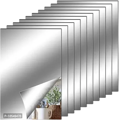 Spectro 10 Pieces Flexible Mirror Sheets, Self Adhesive Decorative Plastic Mirror Tiles Non-Glass Mirror Stickers for School Educational and Home Wall Decor(4x6 inch)-thumb0