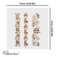 Kachi Pencil Floral Border Design Set of 3 Stencils for Art, Craft and Painting, Size 6x6 inch Reusable Stencil for Painting, Fabric, Glass, Wall Painting, and Craft Painting-thumb4