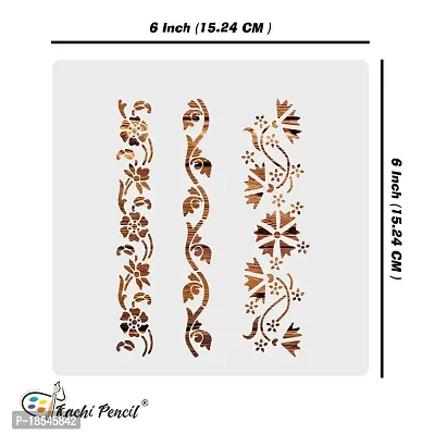 Kachi Pencil Floral Border Design Set of 3 Stencils for Art, Craft and Painting, Size 6x6 inch Reusable Stencil for Painting, Fabric, Glass, Wall Painting, and Craft Painting-thumb5