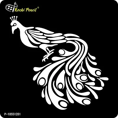 Kachi Pencil Peacock Design Art Craft Stencil for Art and Painting, Size 6x6 inch Reusable Stencil for Painting, Fabric, Glass, Wall Painting, and Craft Painting-thumb2