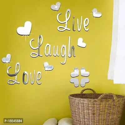 Spectro 3D Acrylic Mirror Wall Decor Stickers, DIY Love Live Laugh Heart Hibiscus Composed Small Art Wall Decals, Home Decorations for Living Room, Bedroom, Bathroom, Farmhouse (Silver)