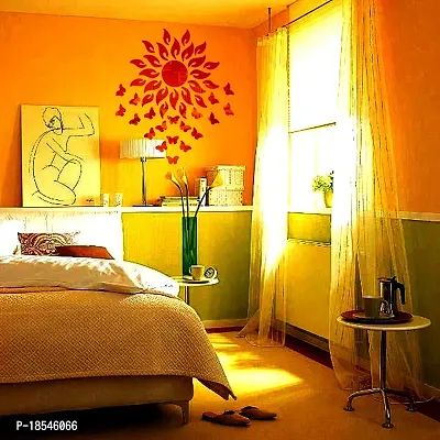 Spectro Sun with 20 Butterfly (Sun Size 45 cm x 45 cm), Mirror Stickers for Wall, 3D Acrylic Mirror Wall Stickers for Home  Office, Bedroom, Living Room, Wall, Ceiling. Color : Orange-thumb4