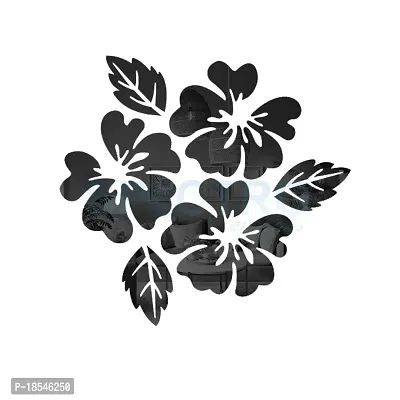 Spectro Flower  Leaf (Pack of 6), Mirror Stickers for Wall, Acrylic Mirror Wall Decor Sticker, 3D Wall Mirror Stickers, Wall Stickers for Hall Room, Bed Room, Kitchen. Color : Black