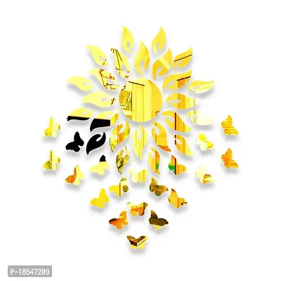 Spectro Sun with 20 Butterfly (Sun Size 45 cm x 45 cm), Mirror Stickers for Wall, 3D Acrylic Mirror Wall Stickers for Home  Office, Bedroom, Living Room, Wall, Ceiling. Color : Golden