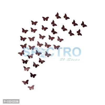 Spectro 40 Cut Butterfly Golden, Mirror Stickers for Wall, Wall Mirror Stickers, Wall Stickers for Hall Room, Bed Room, Kitchen.-thumb0