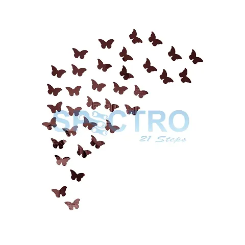 Spectro 40 Cut Butterfly Golden, Mirror Stickers for Wall, Wall Mirror Stickers, Wall Stickers for Hall Room, Bed Room, Kitchen.