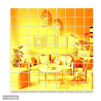 Spectro Big Square 50 (Each Piece Size 10 cm), Mirror Stickers for Wall, 3D Acrylic Mirror Wall Stickers for Home  Office, Bedroom, Living Room, Wall, Ceiling, Color : Golden
