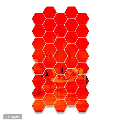 Spectro 40 Hexagon Mirror Wall Stickers, Mirror Stickers for Wall with 10 Butterflies Color : Orange