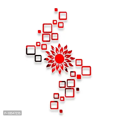 Spectro Acrylic Sun with 24 Square 3D Mirror Wall Stickers (Sun Size 45 cm x 45 cm) Color : Red