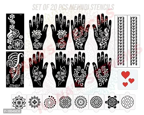 Ivana's Set of 20 Pcs Combo Pack, Reusable Mehandi Tattoo Latest Mehandi Design Stencils for Girls, Women, Kids  Teen, D-2064