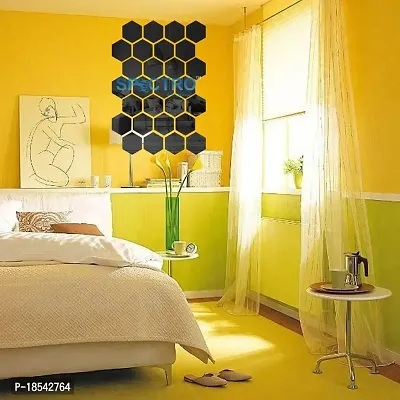 Spectro 28 Hexagon  10 Butterflies (Each Hexagon Size 10.5 cm x 12.1 cm), Mirror Stickers for Wall, 3D Acrylic Mirror Wall Decor Sticker, Wall Stickers for Hall Room Color : Black-thumb4