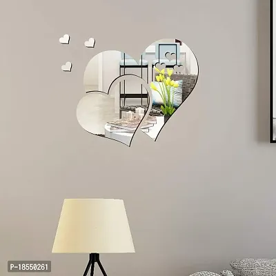 Spectro 3D Acrylic Mirror Wall Decor Stickers, 2 Sets Double Heart Shaped DIY Self-Adhesive Wall Art Decals Home Decorations for Living Room, Bedroom, Bathroom, Farmhouse (Silver)-thumb5