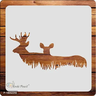 Kachi Pencil Deer Craft Stencil for Art and Painting, Size 6 x 6 inch Reusable Stencil for Painting, Fabric, Glass, Wall Painting, and Craft Painting, Kids DIY Project