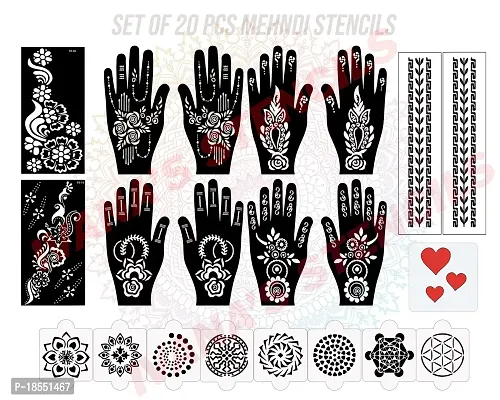 Ivana's Set of 20 Pcs Combo Pack, Reusable Mehandi Ke Sticker Latest Mehandi Design Stencils for Girls, Women, Kids  Teen, D-2066