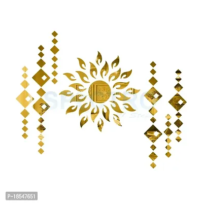 Spectro Sun with Diamond Shape Mirror Stickers for Wall, Acrylic Mirror Wall Decor Sticker, Wall Mirror Stickers, 3D Sticker Wall Stickers for Hall Room, Bed Room, Kitchen. Color : Golden