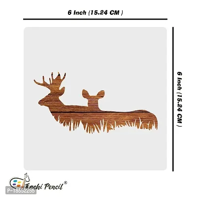 Kachi Pencil Deer Craft Stencil for Art and Painting, Size 6 x 6 inch Reusable Stencil for Painting, Fabric, Glass, Wall Painting, and Craft Painting, Kids DIY Project-thumb2