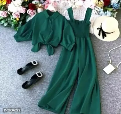 Stylish Green Crepe Jumpsuit For Women