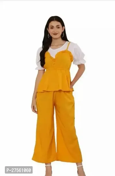Stylish Yellow Crepe Jumpsuit For Women-thumb0